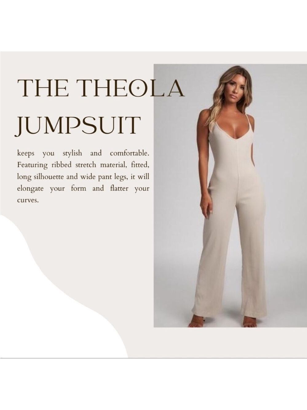 Meshki Theola Ribbed V-Neck Wide Leg Jumpsuit in Cream